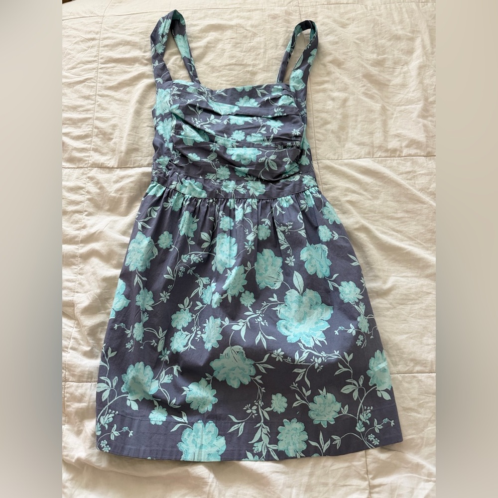 Women’s Floral A-Line Dress in Teal and Dark Gray - Picture 1 of 7